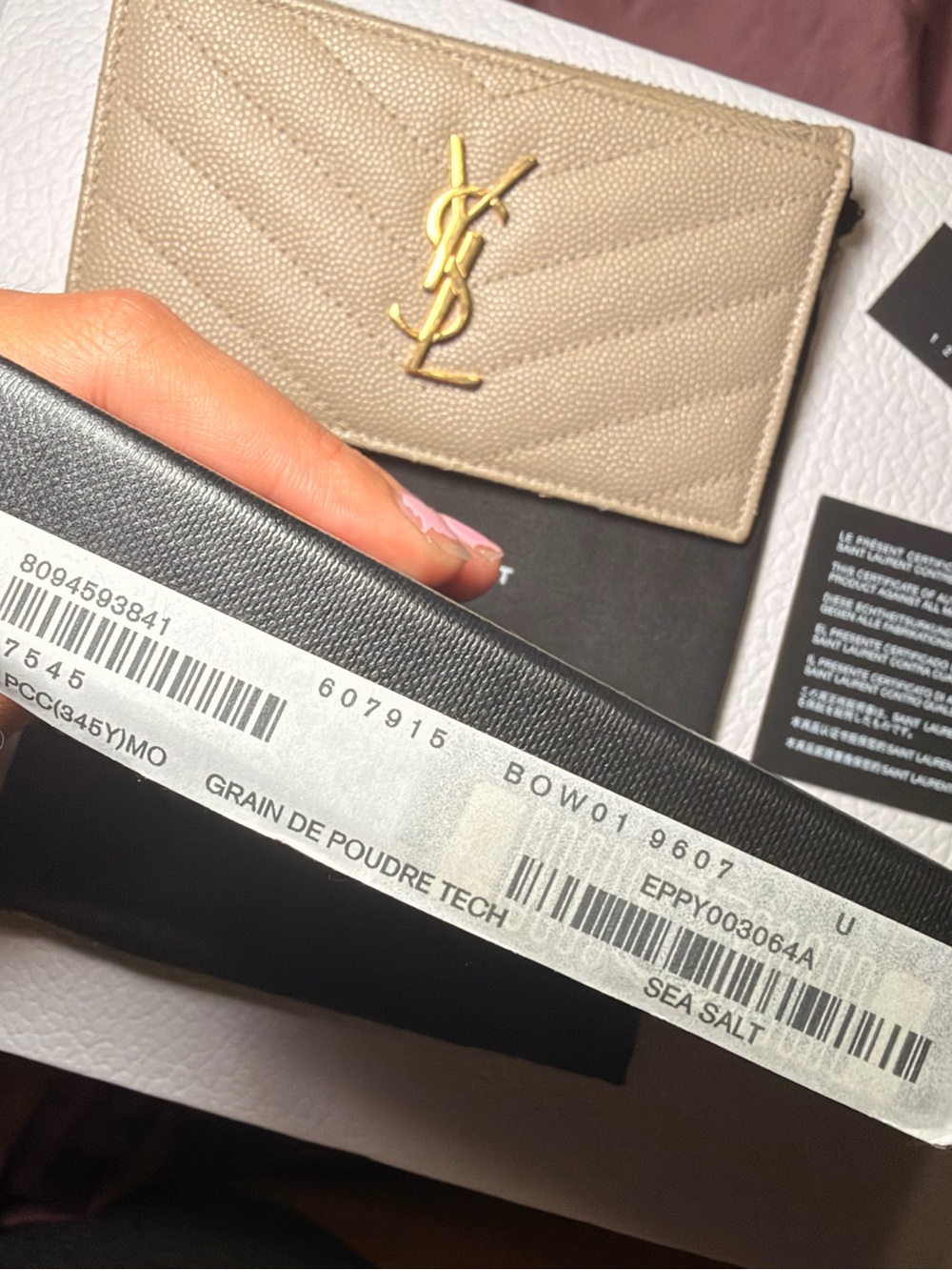 Saint Laurent Beige Quilted Leather Card Case with Gold YSL Logo - Picture 6 of 8